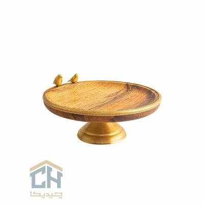 شیرینی خوری چوب و برنج پایه دار کوچک گلدکیش طرح WOOD مدل GK829519