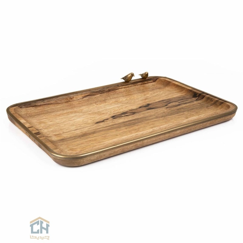 Goldkish wood brass large rect tray WOOD GK829444 سینی چوب و برنج مستطیل بزرگ گلدکیش طرح WOOD مدل GK829444