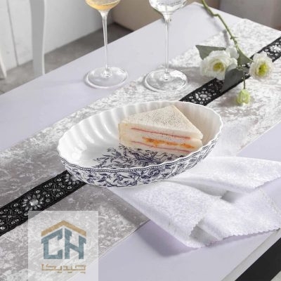 مرغ خوری چینی بیضی کوچک گلدکیش طرح LOTUS مدل GK701143-1 (1)