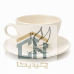 فنجان لاته سرامیکی مدل 0005 با نقش پروانه مشکی و نعلبکی گرد