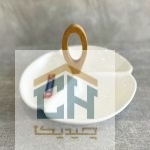 اردو خوری سرامیکی سه قسمتی دسته چوبی سفید با طراحی شبیه به برگ (1)