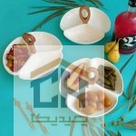 اردو خوری سرامیکی سه قسمتی دسته چوبی سفید با طراحی شبیه به برگ (2)