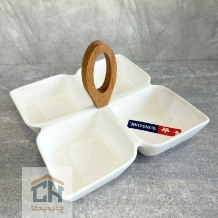 اردو خوری سرامیکی 4 قسمتی دسته چوبی با طراحی چهارخانه مدرن (1)