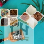 اردو خوری سرامیکی 4 قسمتی دسته چوبی با طراحی چهارخانه مدرن (2)