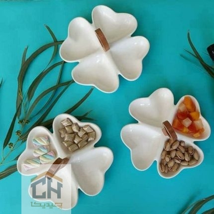 اردو خوری سرامیکی طرح قلب دسته چوبی سفید با چهار بخش مجزا (2)
