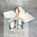 اردو خوری سرامیکی طرح گلبرگ با دسته چوبی بیضی برای سرو تنقلات (1)