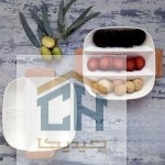 اردو خوری سرامیکی ۳ خانه مربع با طراحی خطی و دسته چوبی (1)