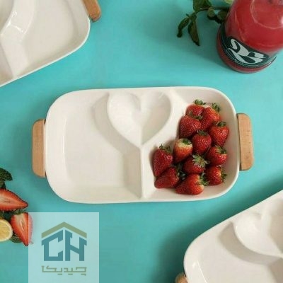 اردو خوری سرامیکی مستطیل سه خانه سفید با طرح قلب (1)