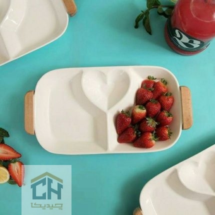 اردو خوری سرامیکی مستطیل سه خانه سفید با طرح قلب (1)