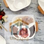 اردو خوری سرامیکی دسته چوبی 4 قسمتی سفید مناسب سرو صبحانه و تنقلات (1)