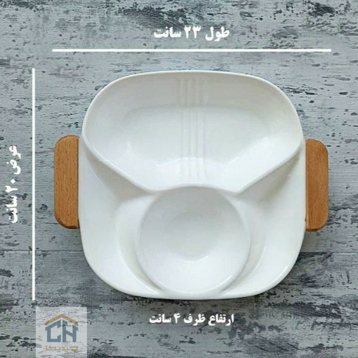 اردو خوری سرامیکی دسته چوبی 4 قسمتی سفید مناسب سرو صبحانه و تنقلات (2)