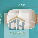 اردو خوری سرامیکی مستطیل چهار خانه سفید با دسته چوبی (2)