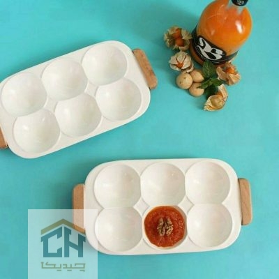 اردو خوری سرامیکی مستطیل ۶ خانه سفید مخصوص سس و مزه (1)