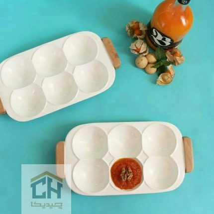 اردو خوری سرامیکی مستطیل ۶ خانه سفید مخصوص سس و مزه (1)