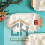 اردو خوری سرامیکی مستطیل مدل ترکیبی سفید با دو کاسه برای سرو سس (1)