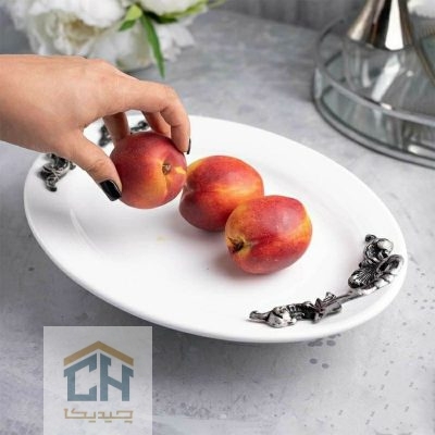 دیس بیضی دسته پیوتر با طراحی کلاسیک برای سرو مرغ و میوه