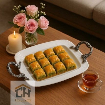 دیس مربع بزرگ دسته پیوتر با طراحی لوکس برای سرو باقلوا