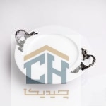 دیس چینی گرد دسته پیوتر با سه پایه فلزی برای سرو میوه و شیرینی (2)