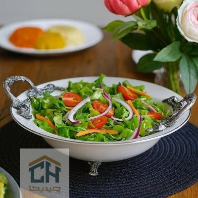 سالاد خوری چینی دسته پیوتر با طراحی گود برای سرو سالاد فصل