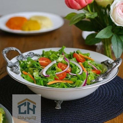 سالاد خوری چینی دسته پیوتر با طراحی گود برای سرو سالاد فصل