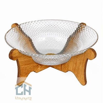 میوه خوری پایه دار چوبی با بدنه بلور تراش‌ خورده طرح پیکسل (1)