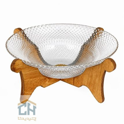میوه خوری پایه دار چوبی با بدنه بلور تراش‌ خورده طرح پیکسل (1)