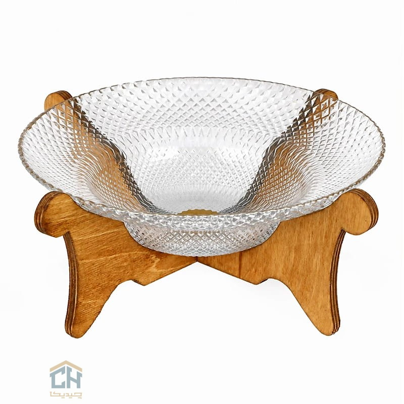 میوه خوری پایه دار چوبی با بدنه بلور تراش‌ خورده طرح پیکسل (1)