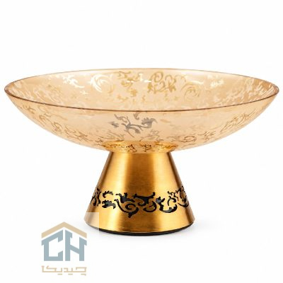 میوه خوری بلور پایه فلزی طرح الیسا مدل 2893 با نقوش طلایی