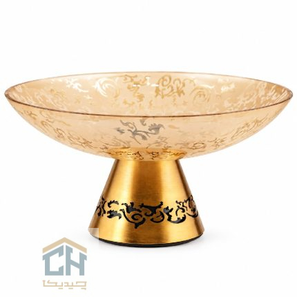 میوه خوری بلور پایه فلزی طرح الیسا مدل 2893 با نقوش طلایی