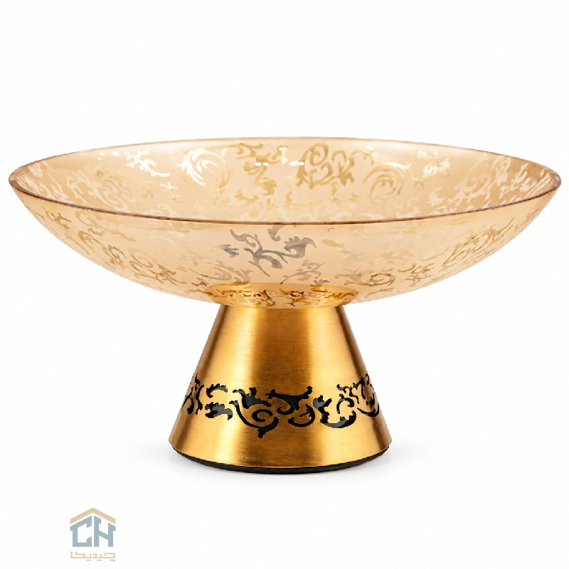 میوه خوری بلور پایه فلزی طرح الیسا مدل 2893 با نقوش طلایی