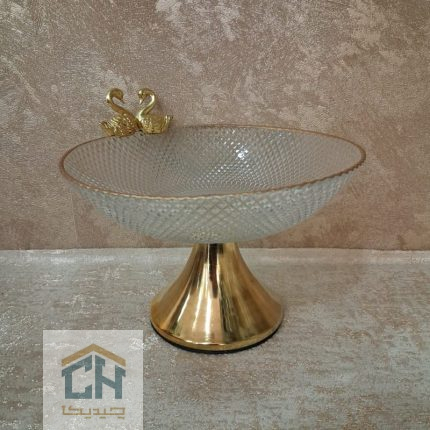 آجیل خوری بلور با پایه طلایی و مجسمه قو (1)