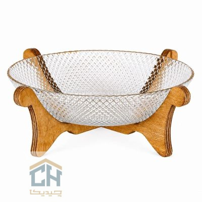 آجیل خوری پایه دار چوبی با بدنه بلور تراش‌ خورده طرح پیکسل (1)