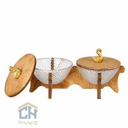 اردو خوری بلور پایه چوبی با طراحی دو تایی و طرح پیکسل (2)