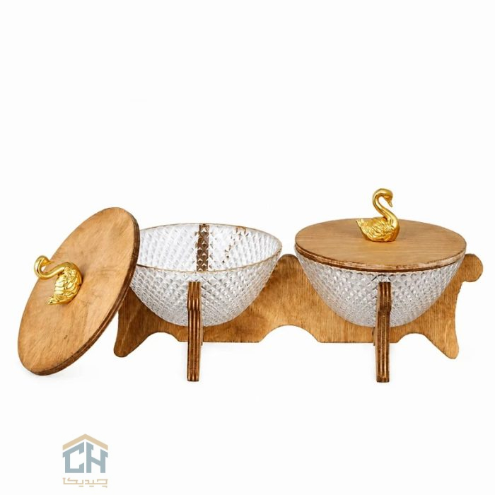 اردو خوری بلور پایه چوبی با طراحی دو تایی و طرح پیکسل (2)