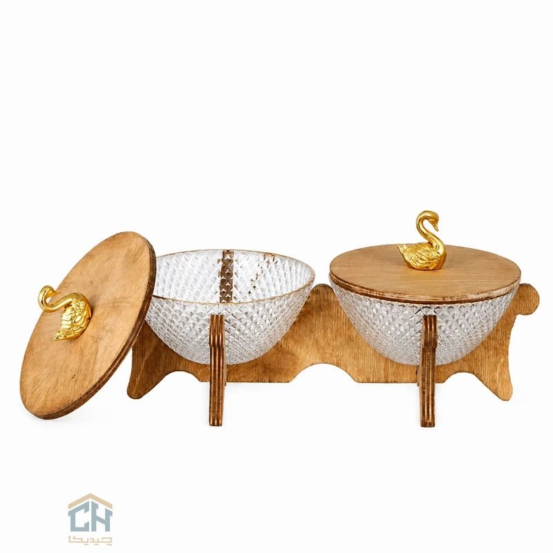 اردو خوری بلور پایه چوبی با طراحی دو تایی و طرح پیکسل (2)