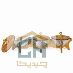 اردو خوری بلور سه تایی با پایه چوبی و درب طرح پیکسل (2)