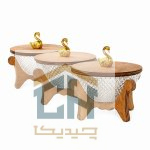 اردو خوری بلور سه تایی با پایه چوبی و درب طرح پیکسل (3)