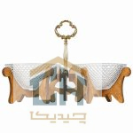اردو خوری سه تایی دسته دار با بدنه بلور طرح پیکسل و پایه چوبی (2)