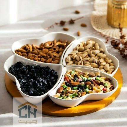 اردو خوری سرامیکی پایه چوبی ست 4 تایی طرح قلب مدل 50045
