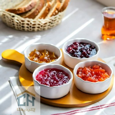 اردو خوری سرامیکی پایه چوبی ست 4 تایی مدل 50046