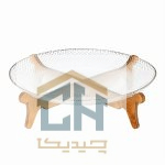 ظرف شیرینی خوری مدرن با بدنه بلور تراش‌ خورده بزرگ و پایه چوبی (1)