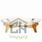 ظرف شیرینی خوری مدرن با بدنه بلور تراش‌ خورده بزرگ و پایه چوبی (2)