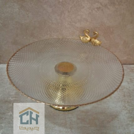 ظرف شیرینی خوری پایه دار با پایه طلایی و مجسمه قو (2)