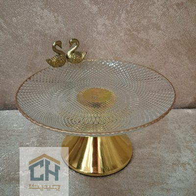 شیرینی خوری بلور کوچک با پایه طلایی و طرح پیکسل (1)