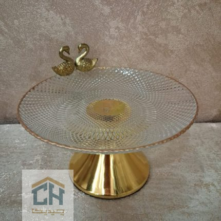 شیرینی خوری بلور کوچک با پایه طلایی و طرح پیکسل (1)