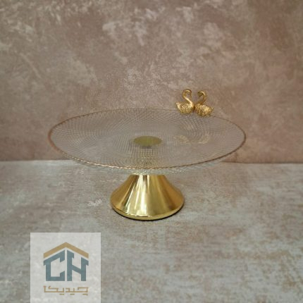 شیرینی خوری بلور کوچک با پایه طلایی و طرح پیکسل (2)