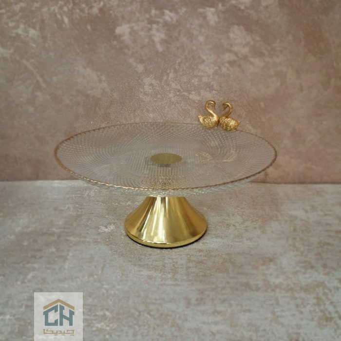 شیرینی خوری بلور کوچک با پایه طلایی و طرح پیکسل (2)