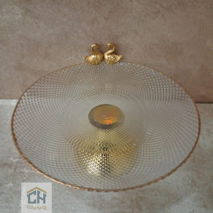 شیرینی خوری بلور کوچک با پایه طلایی و طرح پیکسل (3)