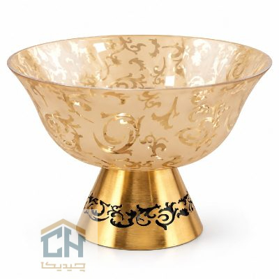 آجیل خوری بلور پایه فلزی طرح الیسا مدل 1-2897 با نقوش طلایی