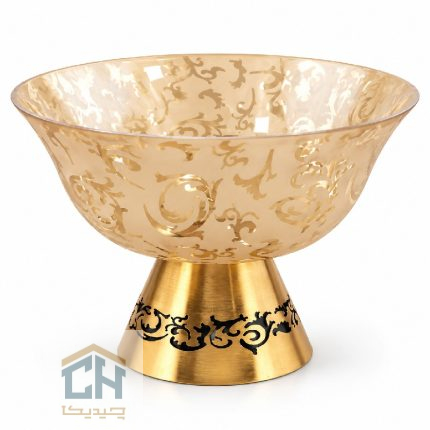 آجیل خوری بلور پایه فلزی طرح الیسا مدل 1-2897 با نقوش طلایی
